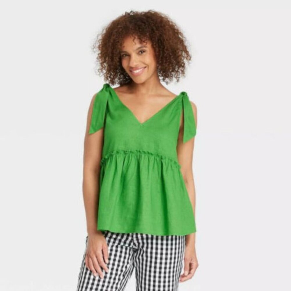 Target Who What Wear‎ Christmas Preppy Casual Linen Blend Tie Accent Tank Top